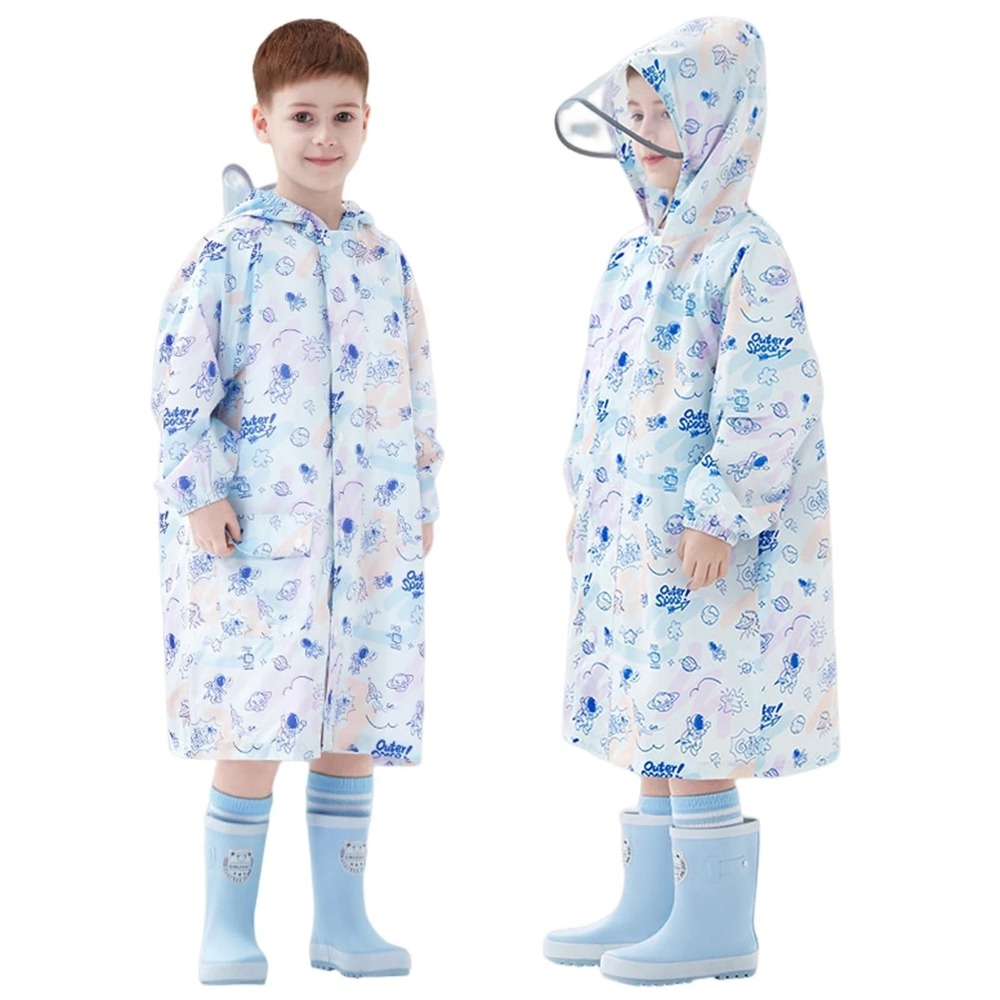 NEW Outer Space Astronaut Kids Raincoat Poncho with Hood & Bag XXL Blue